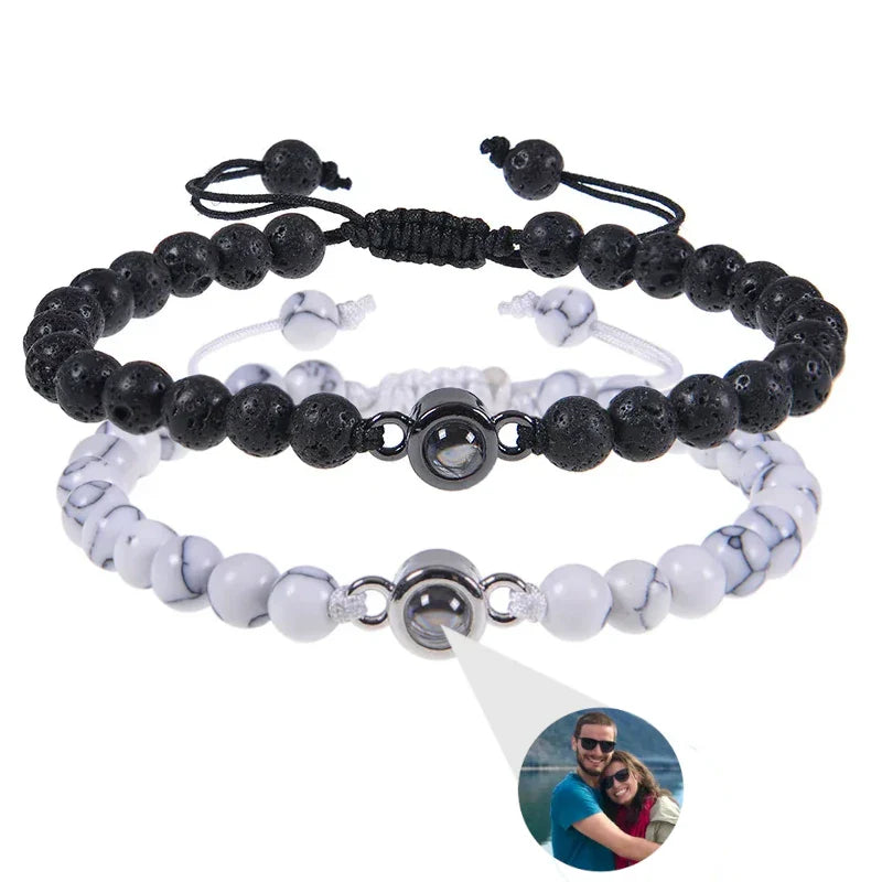 Couple Bracelet with Photo Stone