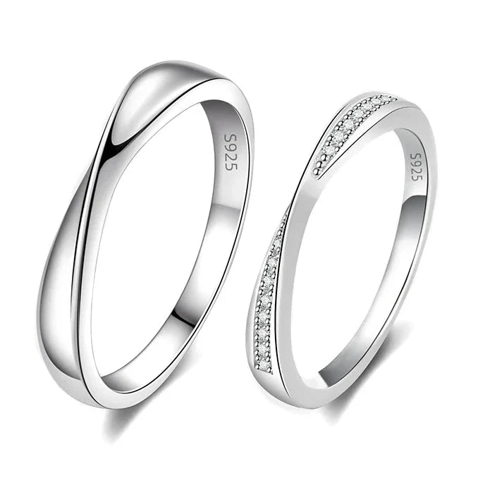 Couple's Rings Silver Engagement Set