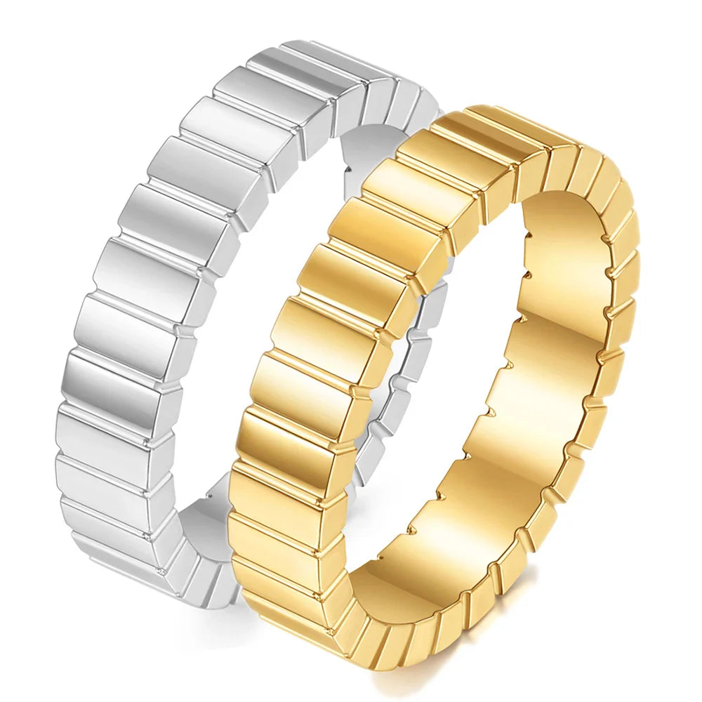 Couple's Rings Striped Wedding Bands (2 Pieces)