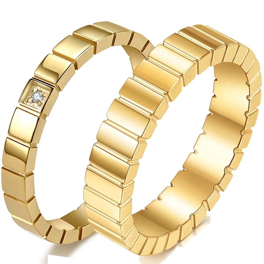 Couple's Rings Striped Wedding Bands (2 Pieces)