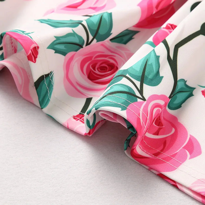 Mother-Daughter Dress with Rose Pattern